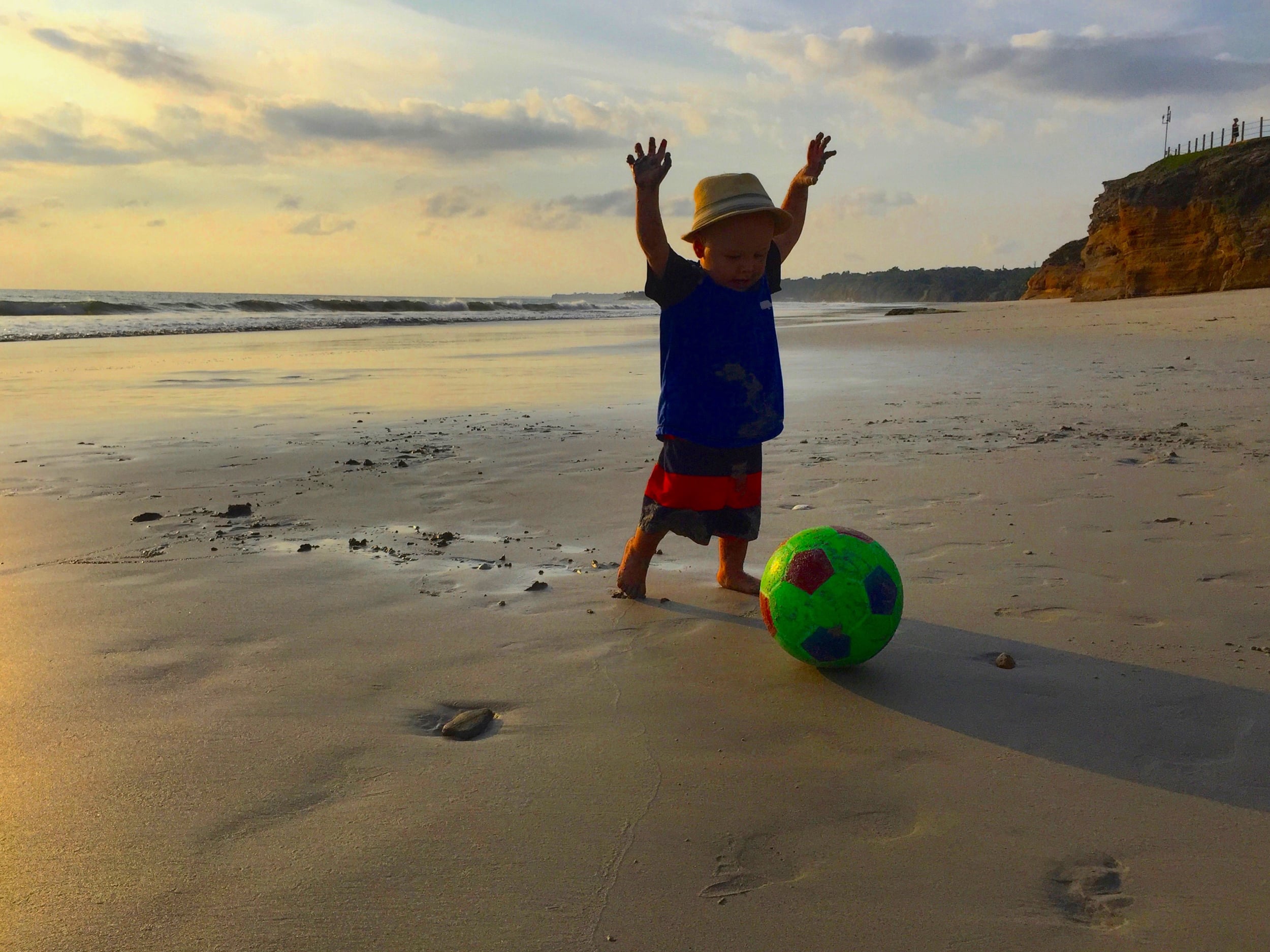 Baby Styler learning how to walk and play soccer {at the same time} on the beach in Punta Mita.