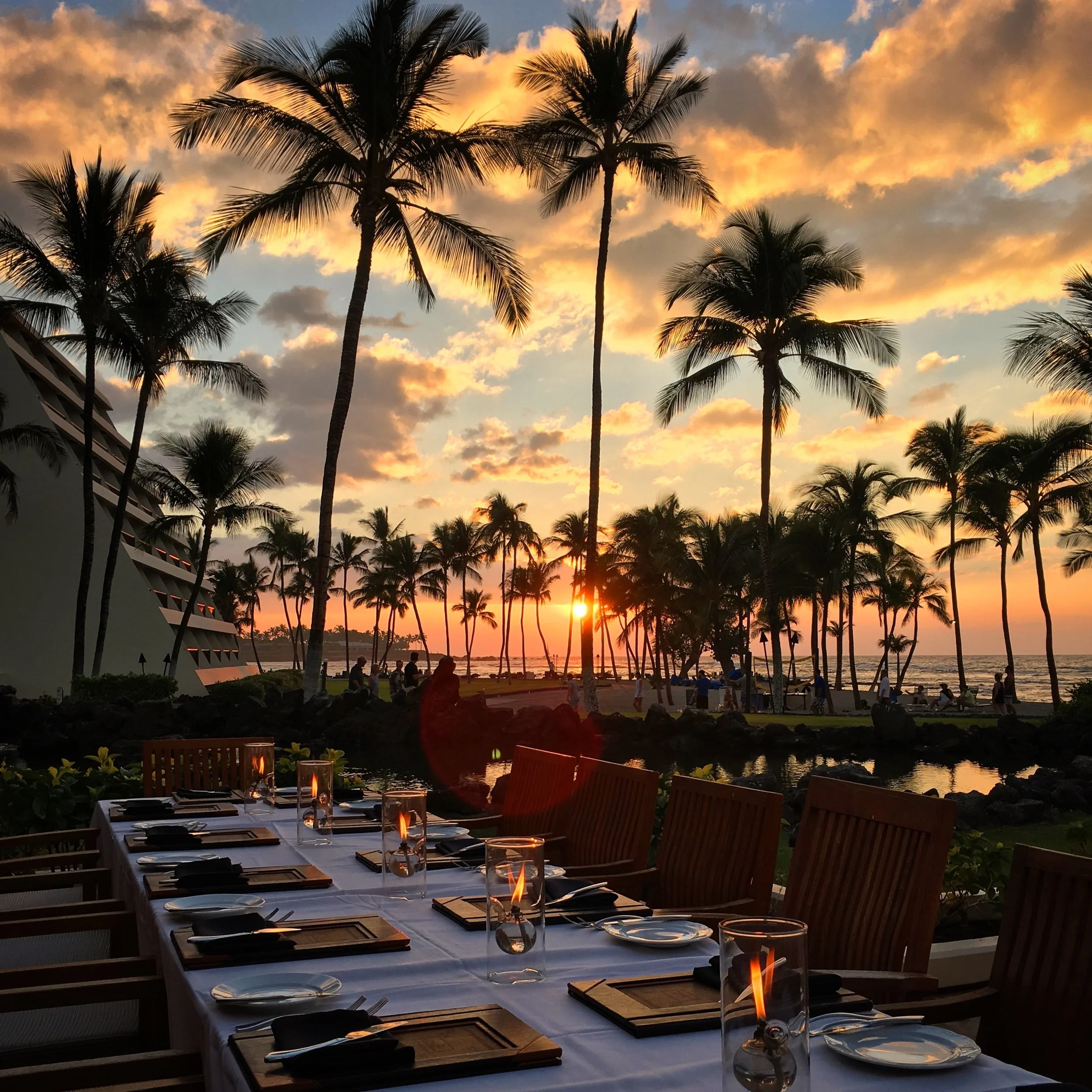 Savoring the sunset and farm- and fish-to-fork cuisine at The CanoeHouse , a Hawaii must-eat since 1989.