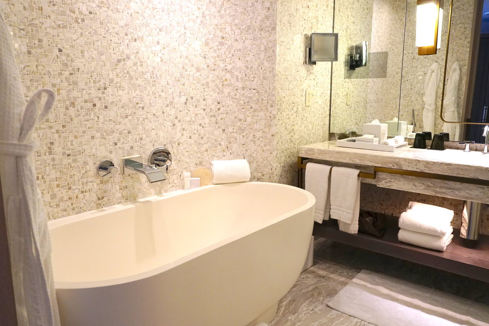  The marble-clad bathrooms at the Four Seasons Hotel New York Downtown 