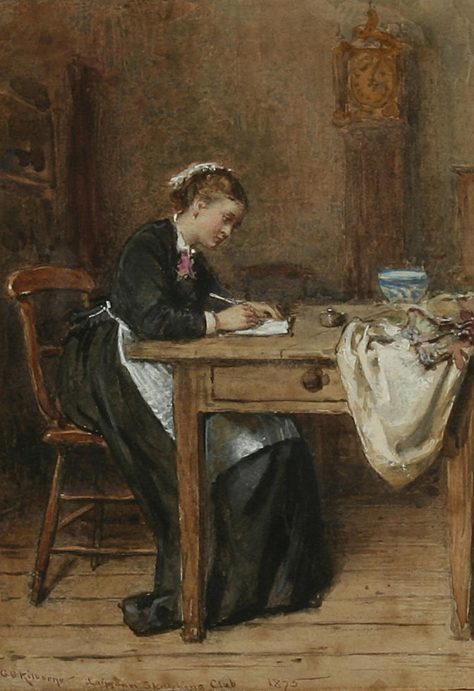 Writing a Letter Home (1875) by George Goodwin Kilburne. Courtesy of Bonhams via Wikimedia Commons .