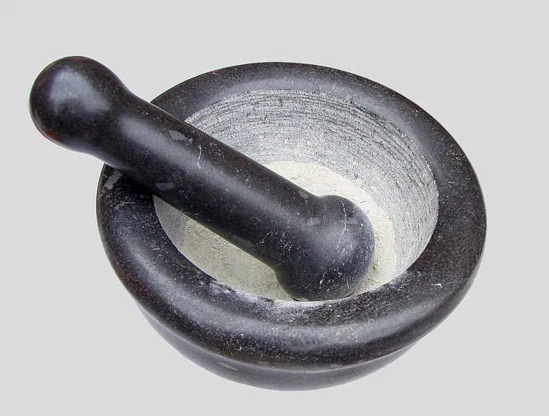 Mortar and pestle photo by Vassil, courtesy of Wikimedia Commons
