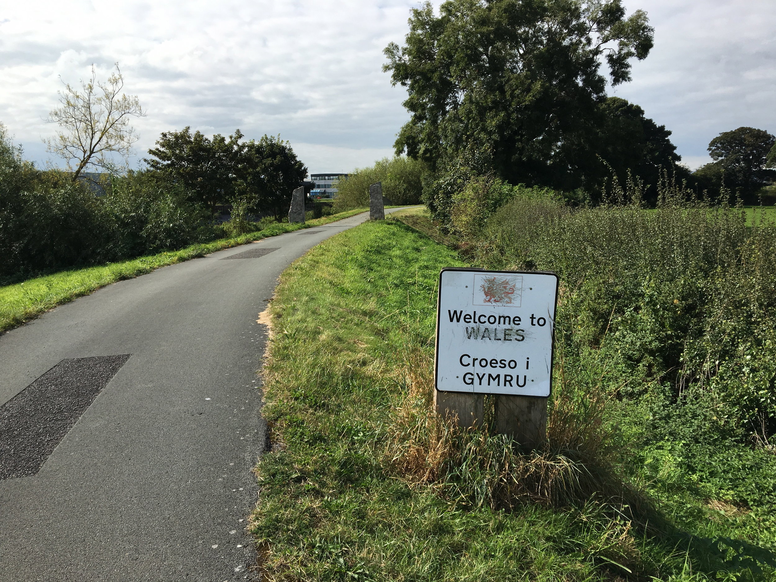 The Wales-England border. The stones in the background mark the beginning of the Wales Coast Path.