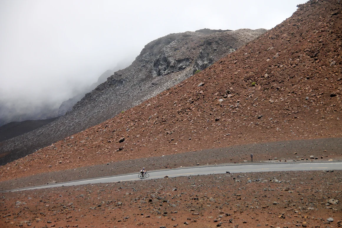 It's woman vs. volcano as Ellen nears the summit. Shortly after this photo, it became rainy and windy.