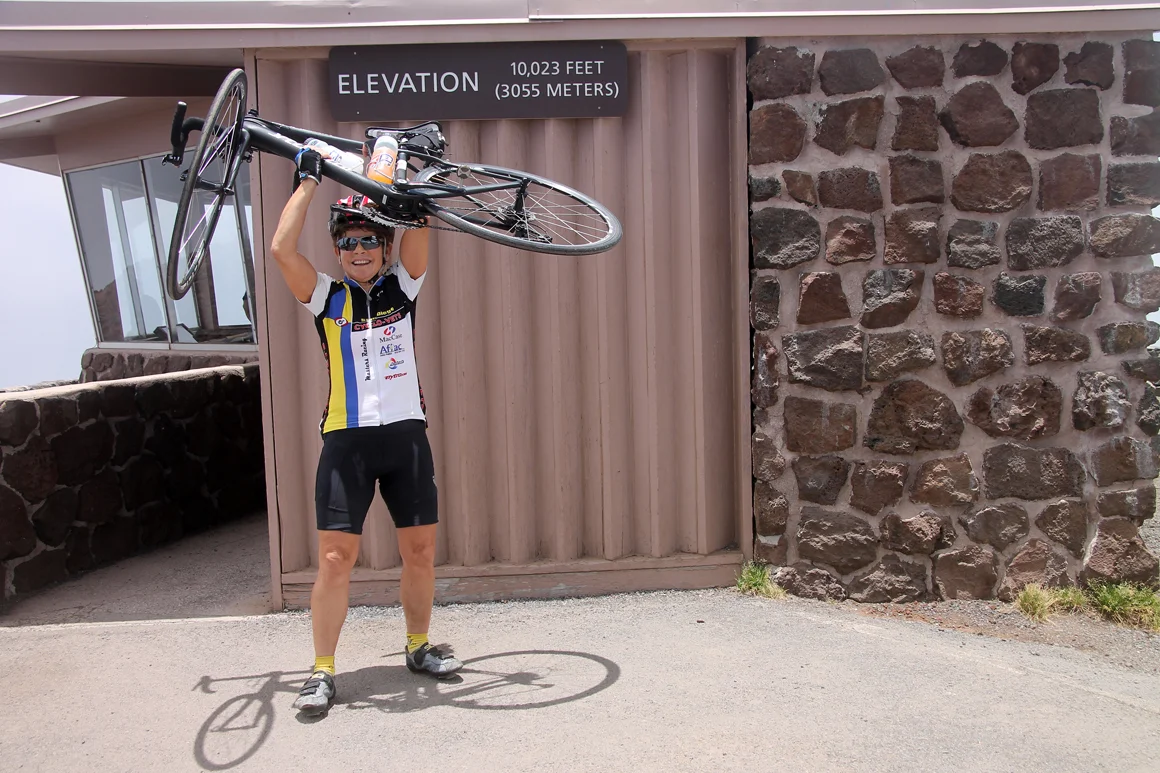 At the top - a wonderful feeling to finish a ride made in tribute to Doc West, a longtime friend.