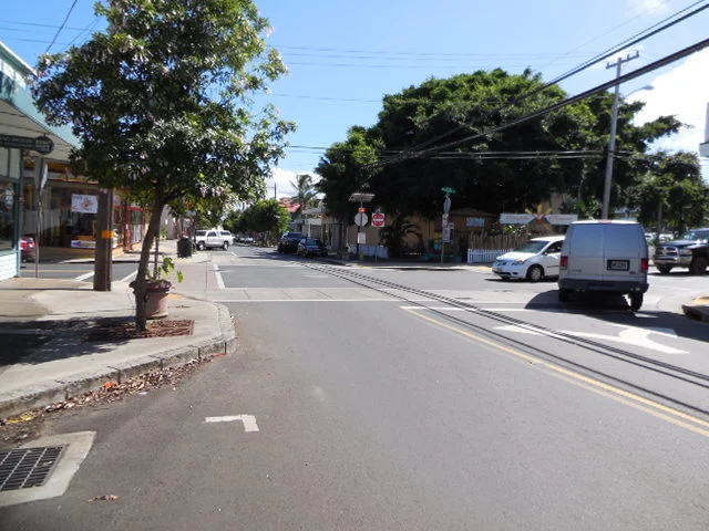 take a right at Vinyard street, up the hill two blocks, take a left on High street. Honoa'piilani Highway 21 miles back to the shop. 