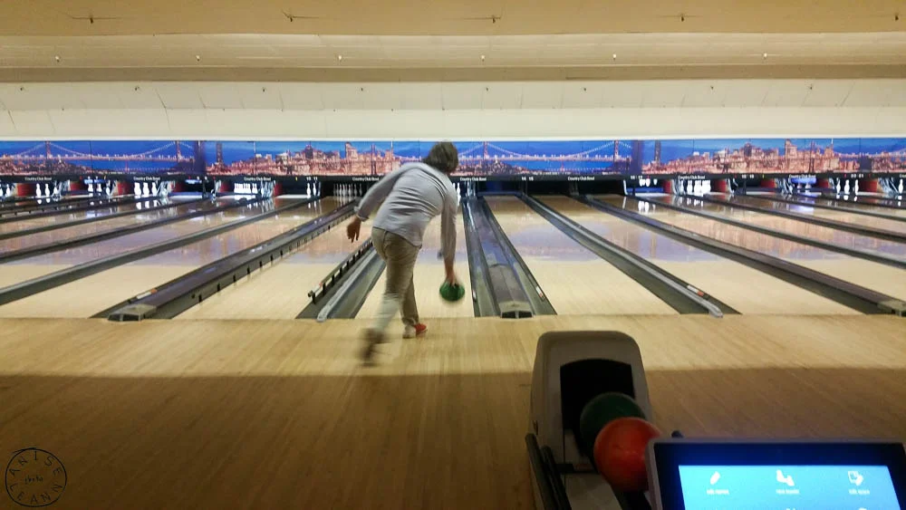Bowling at Country Club Bowl in San Rafael, CA. On Nick: Pants: Levis, Shirt: Jcrew