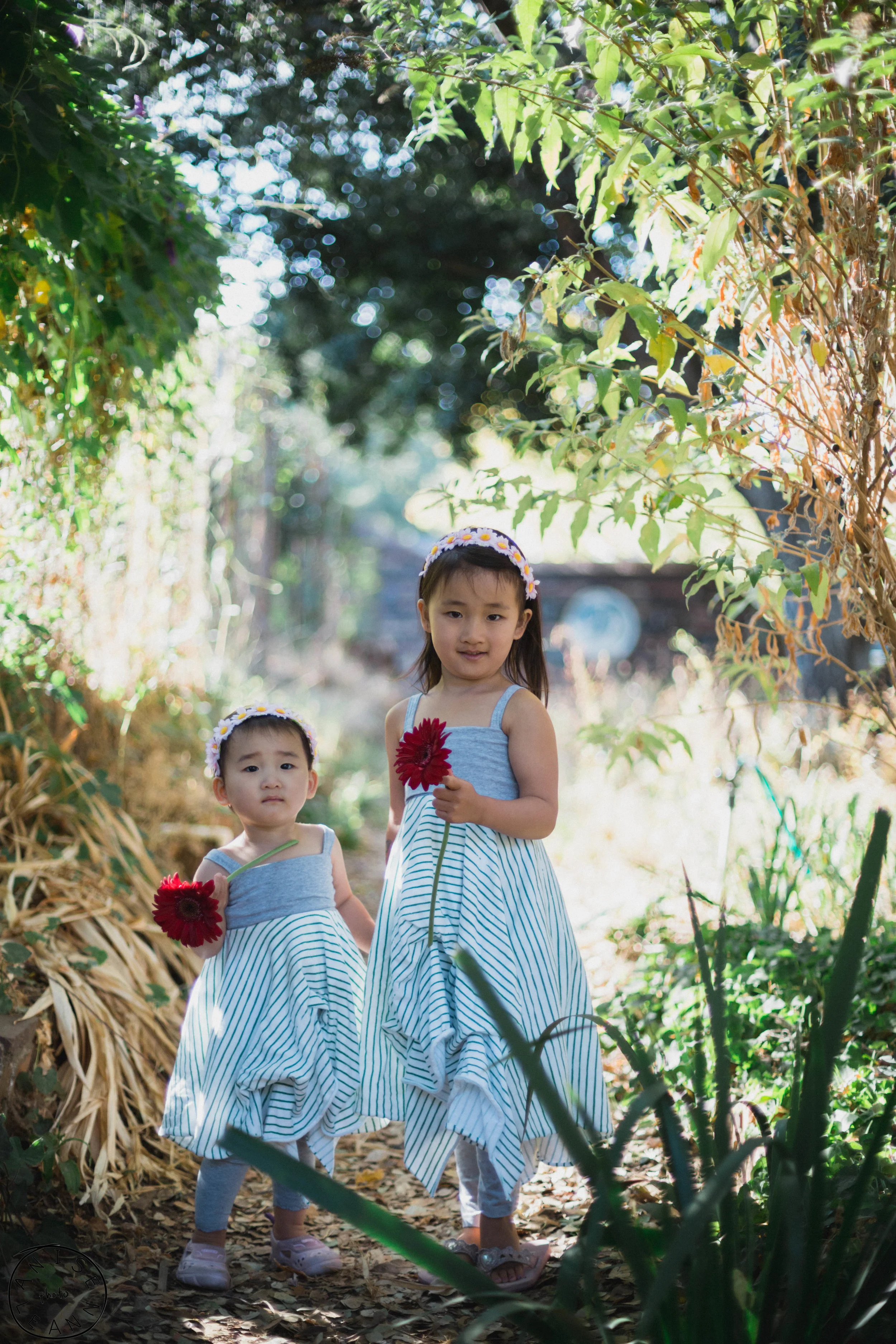 R & Z in the gardens of Robson Harrington Park, San Anselmo 