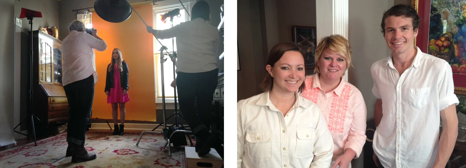 LeAnn Mueller (center) and crew set up in our dining room after driving three hours to Houston from Austin. After the shoot, they drove back.