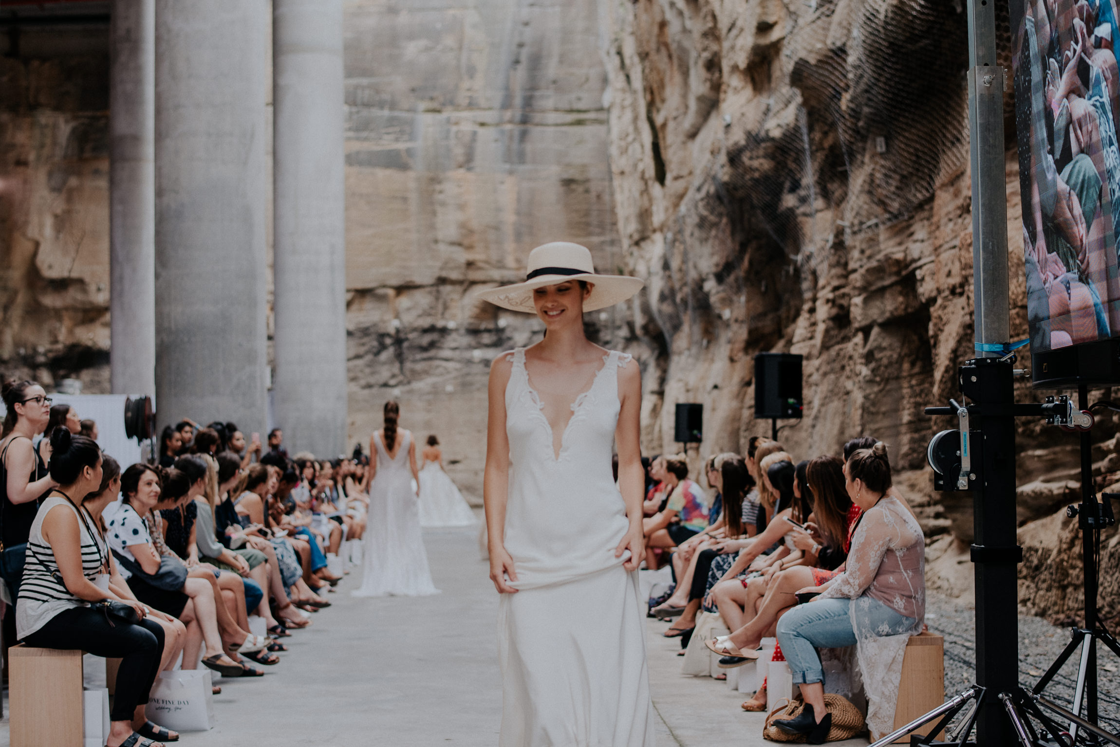 New gown 'Mila' from the new capsule collection accessorised with Moira Hughes Couture personalised "Bride To Be" sunhat.