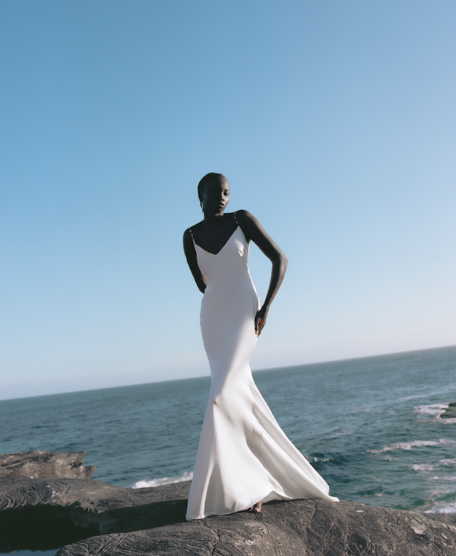 The Hamilton from Moira Hughes sleek modern satin pearl strap wedding dress from Australia.png