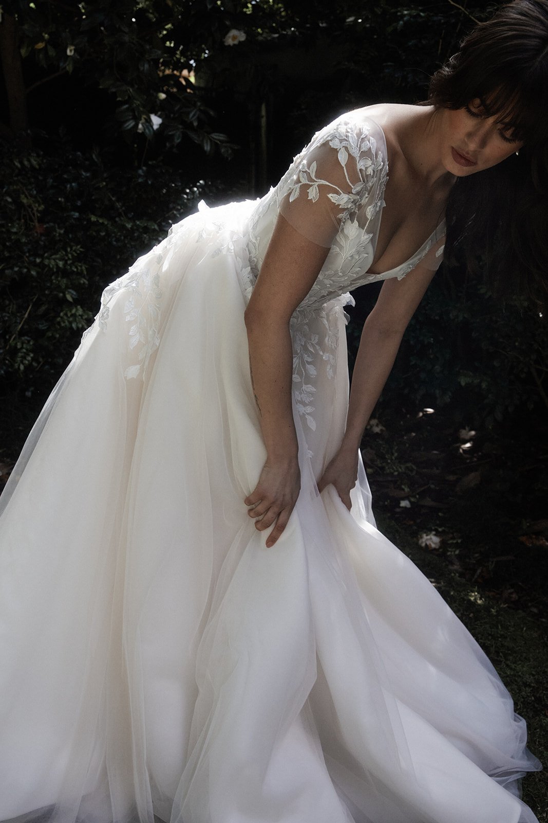 Ethereal A Line tulle gown with sleeves and lace Moira Hughes Couture.jpg