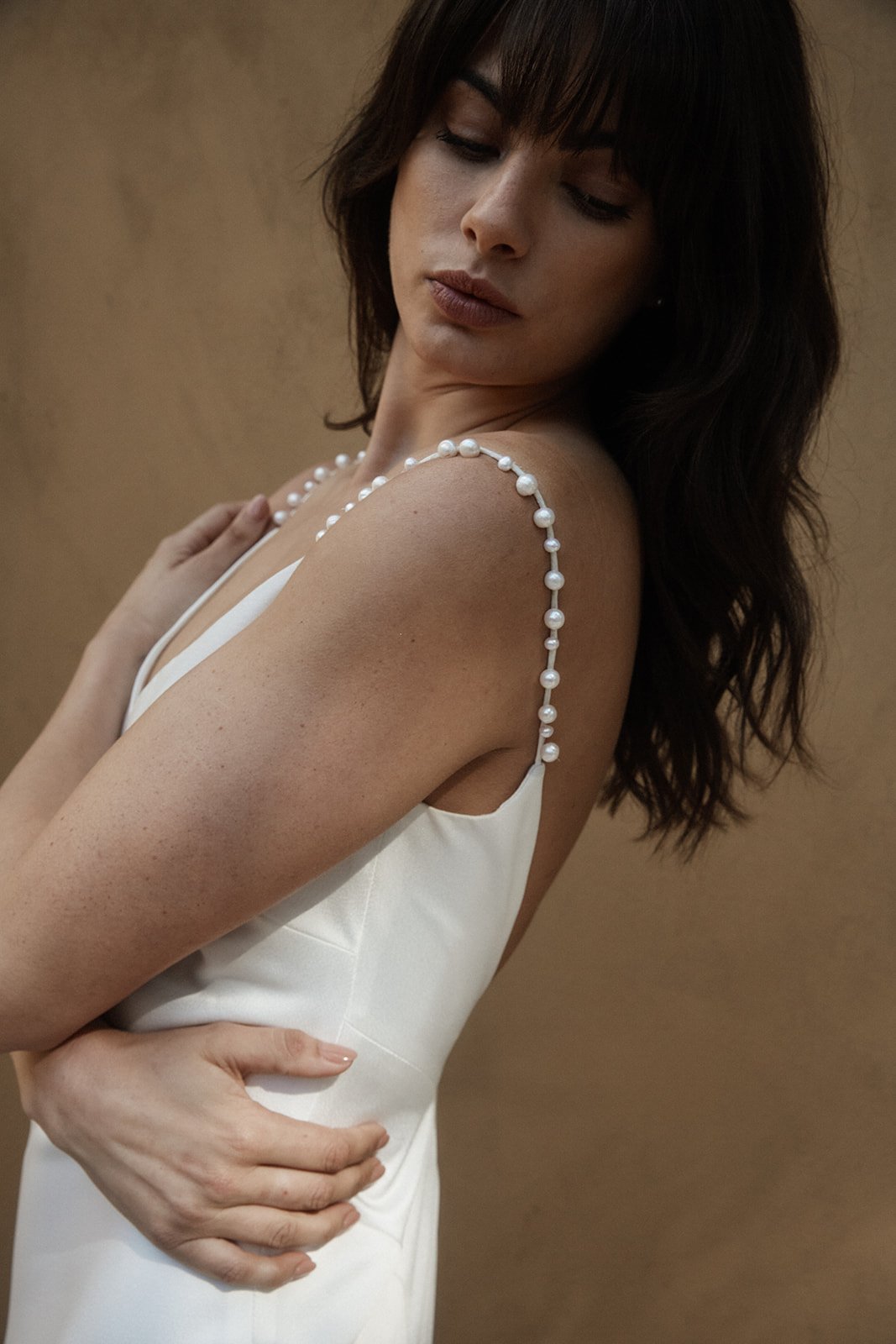 Modern minimal wedding gown with Pearl Straps Sydney.jpg