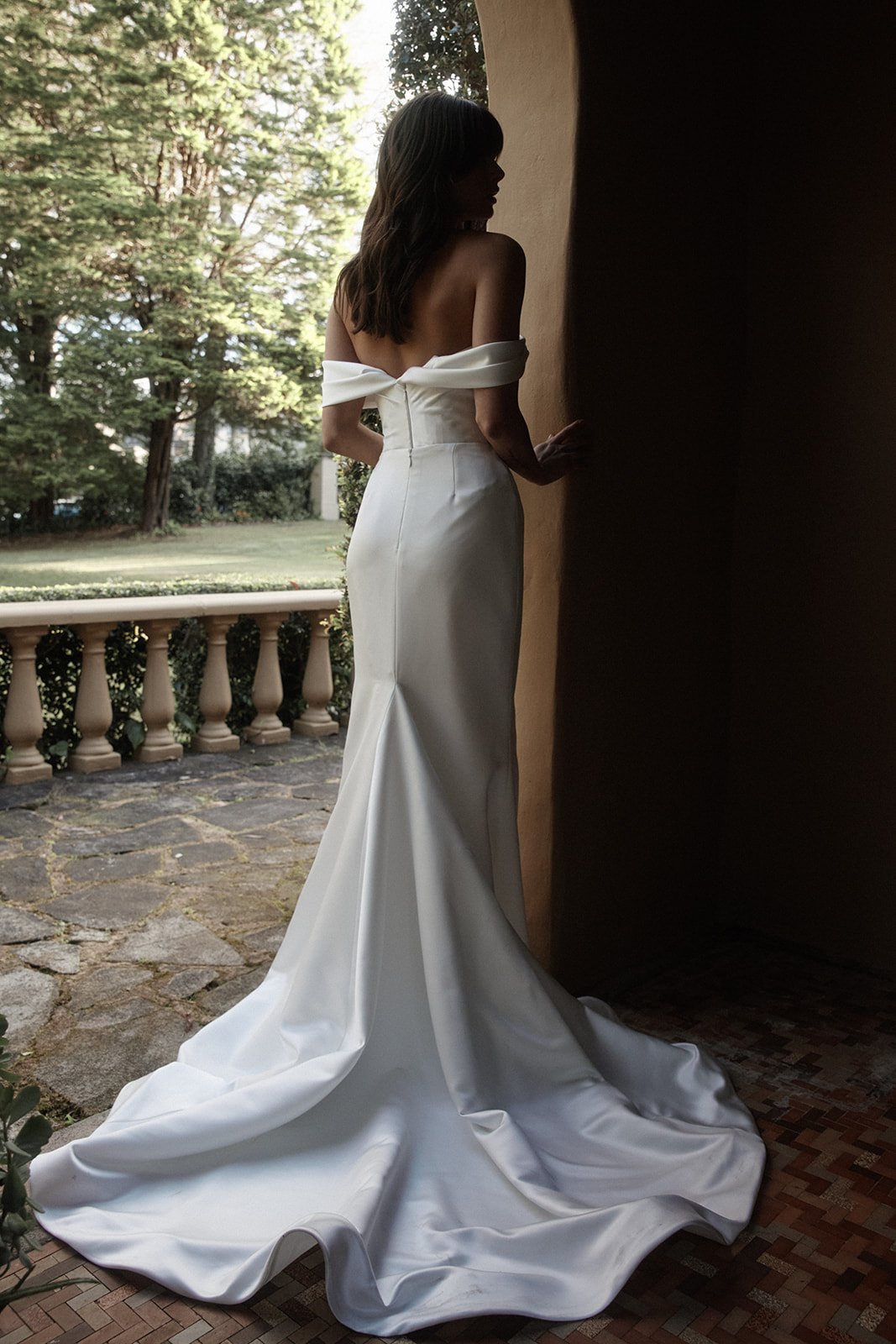 Moira Hughes Sydney Designer Aspen wedding gown draped offshoulder 1.jpg