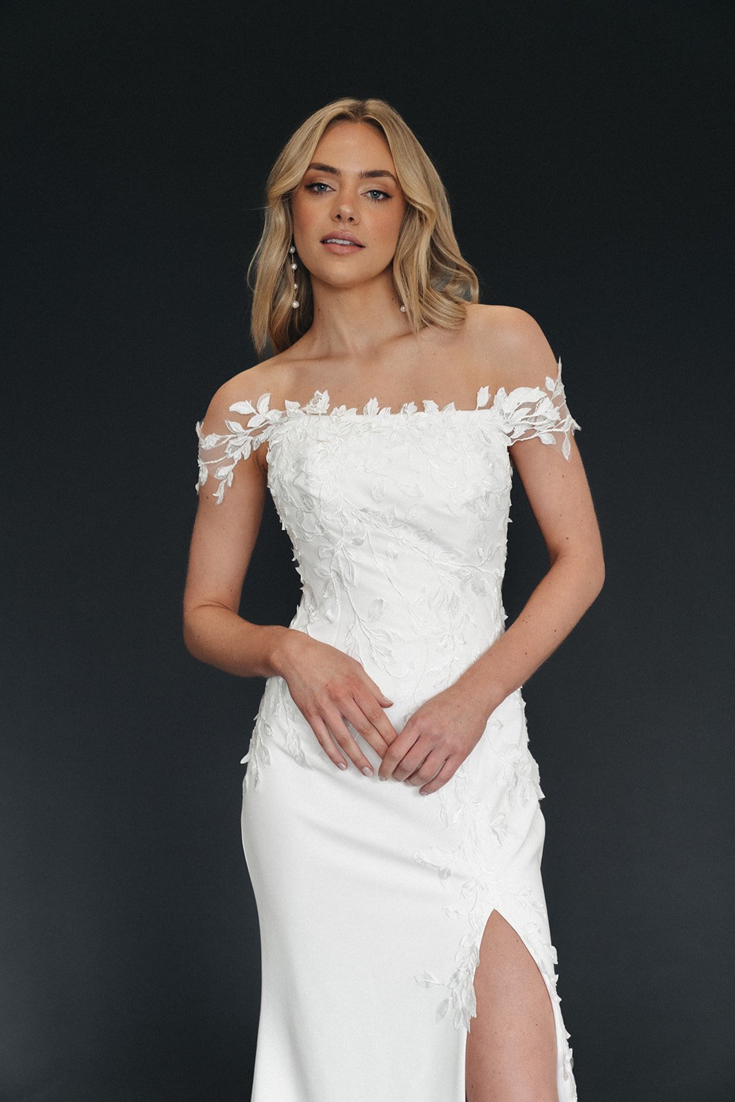 Moira Hughes The Sicily Wedding Gown in Crepe with Lace Sleeves .jpg
