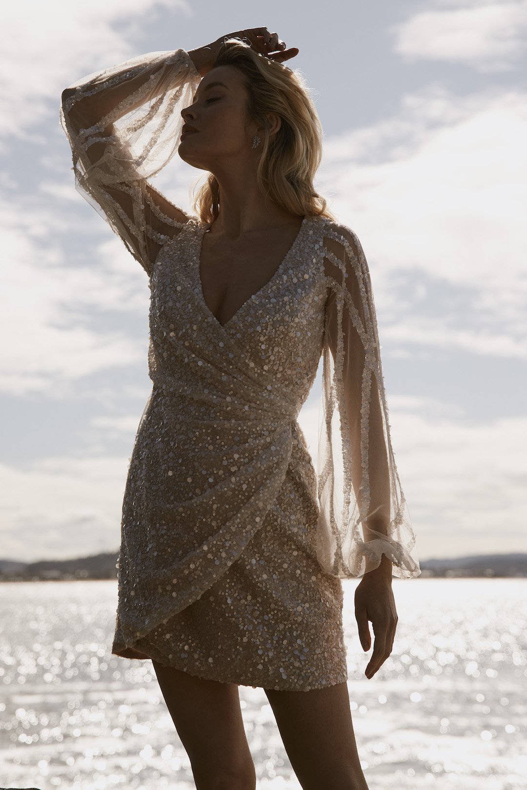 Sydney Designer Moira Hughes  The Carina Short Bridal Gown with Beaded Sequin Details.jpg
