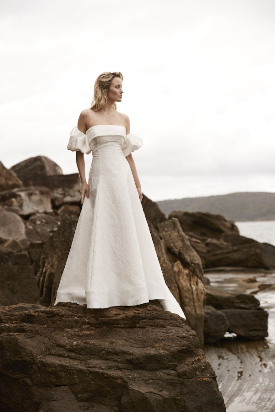 'The Lyra' Bridal Dress  Elongated Waist and Jacquard Detail.jpg