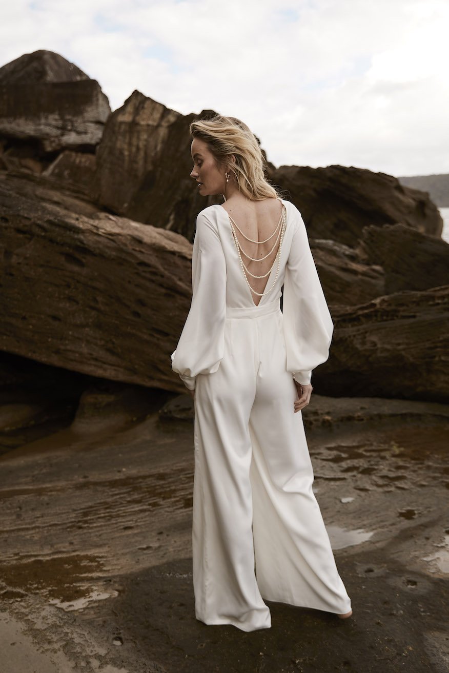 'The Aster' Bridal Jumpsuit  Draped Pearl Statement Back and Elegance.jpg