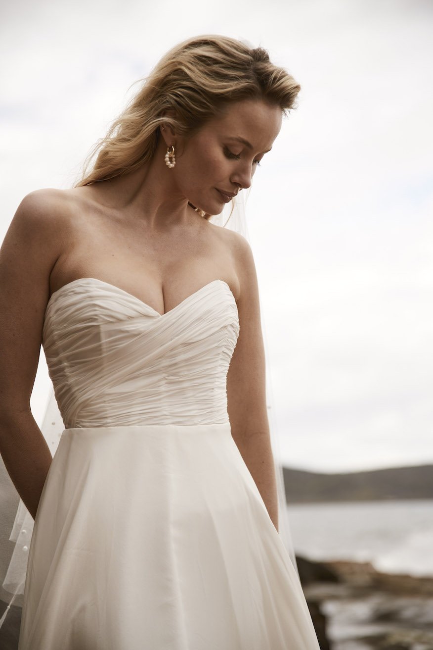 Hand-Draped Bodice on 'The Seren' Wedding Dress in Silk Chiffon.jpg