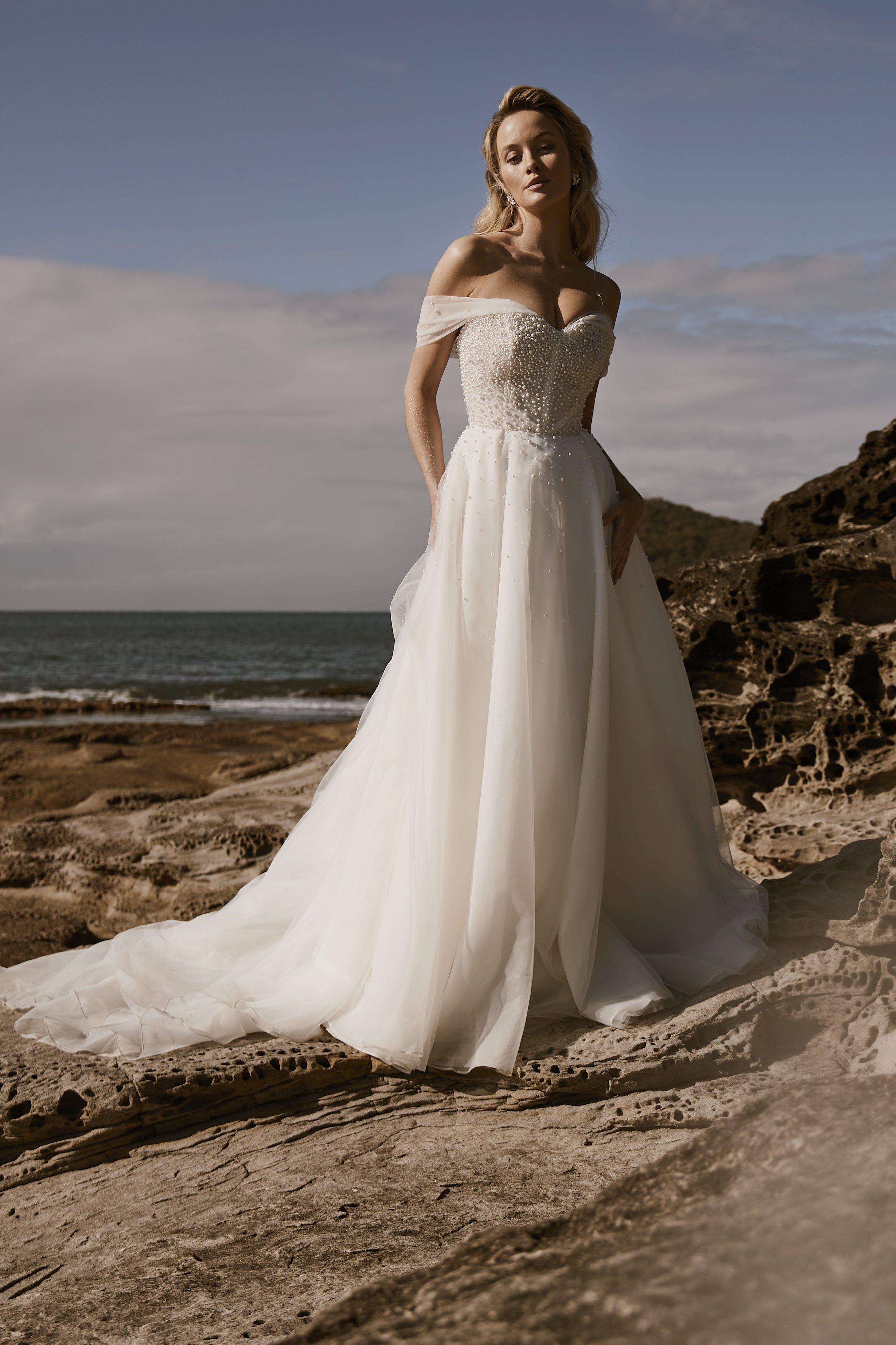 Moira Hughes Bridal Gown  The Tide A line Dress with Detachable Sleeves and Pearls.jpg