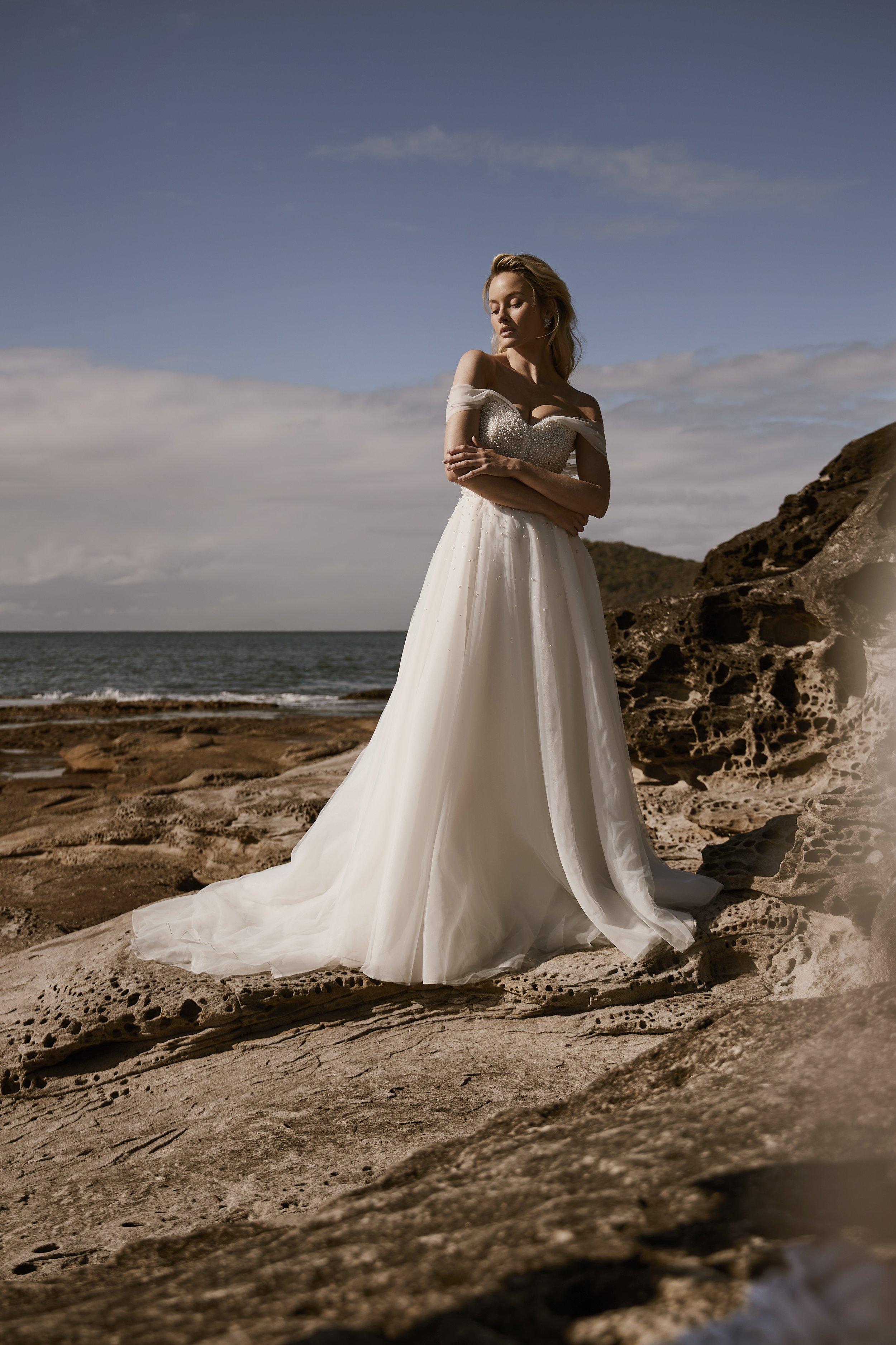 The Tide A line Wedding Dress  Pearled Bodice and Detachable Off Shoulder Sleeves.jpg