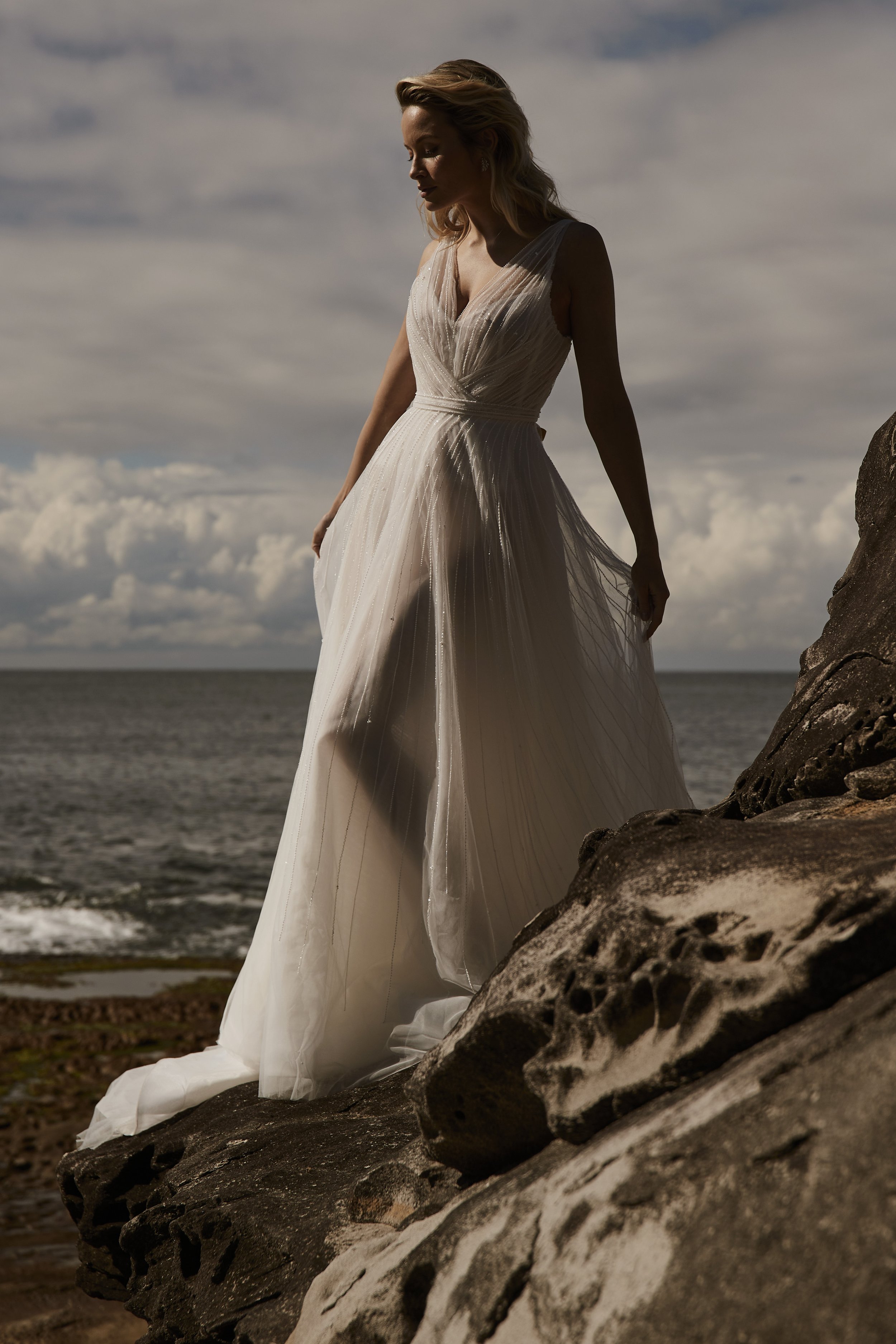 Moira Hughes' 'The Dawn' Wedding Dress  V neck A line Elegance.jpg