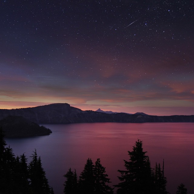Double exposure of a surreal sunset and clear night sky at Crater Lake last week.