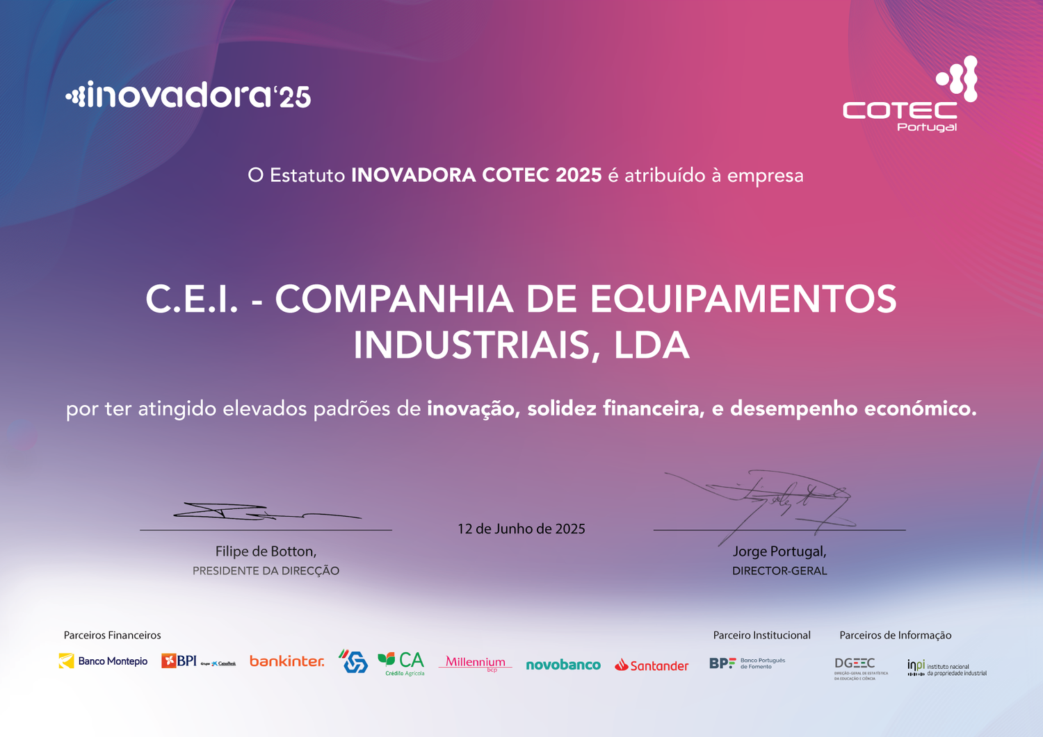 CEI COTEC Innovative Status 2025 certificate