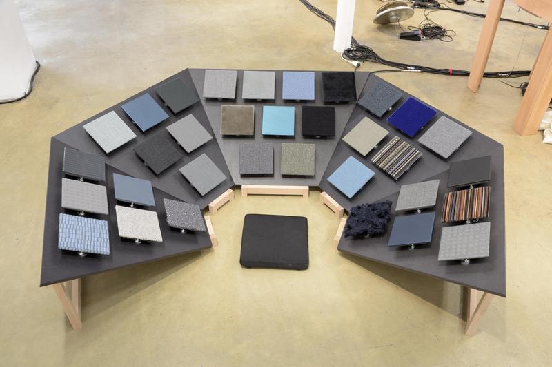 Tarek Atoui 33 Soft Cells 2016 Wooden structure, fabric panels, computer, sound card, software developed by BEK, collection of 33 sounds recorded by deaf and hard of hearing persons