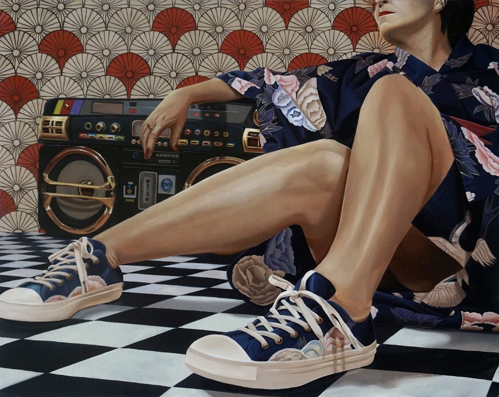 Ken Flewellyn - “Living Large” (2017) Oil on wood panel - 20" × 16"