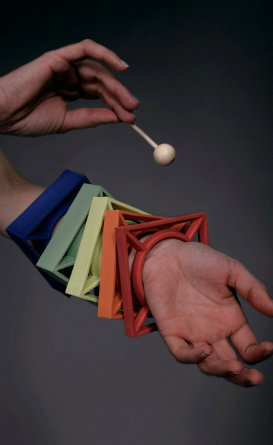Arjen Noordeman Christie Wright Xylophone Bangles, 2010 Porcelain 4 x 4 x 2 1/2 in. (10.2 x 10.2 x 6.4 cm); Thickness varies 0.5” to 1.5” Museum purchase with funds provided by the Collections Committee, 2011
