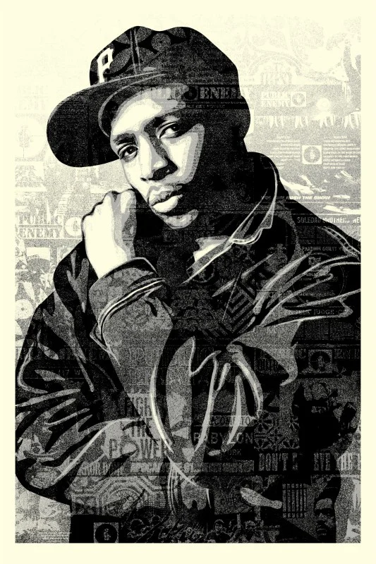 Chuck D Black Steel Large Screen Print (BLACK). 24 x 36 inches. Screen print on cream Speckle Tone paper. Signed by Shepard Fairey, Chuck D, and Janette Beckman. Numbered edition of 300. $150. Available Thursday, June 28th @ 5PM (PDT) on ObeyGiant.com in Store under Prints. Limit 1 per person/household.