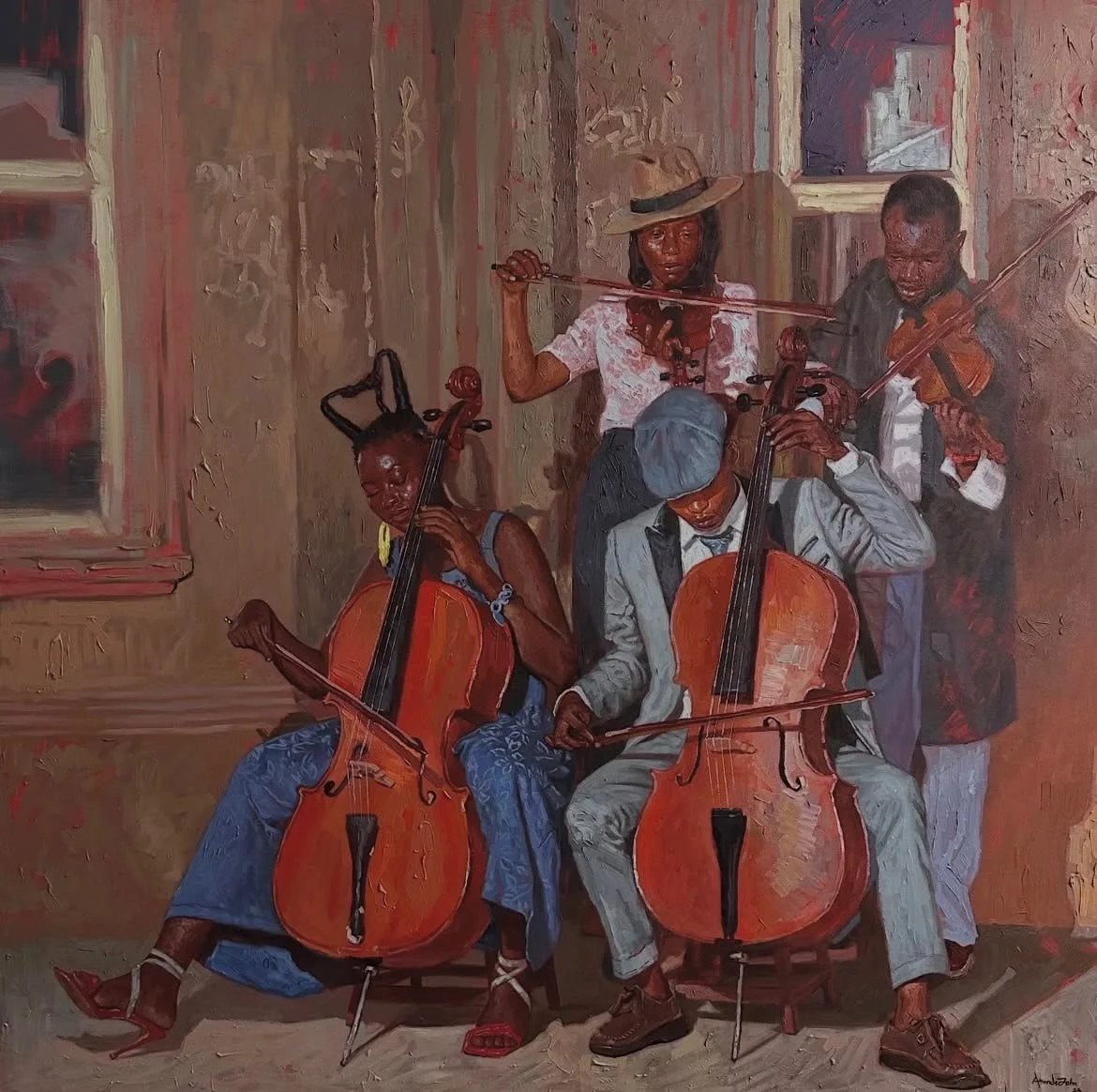 Symphony of four II 🔴 by @akandejjohn

&laquo;&nbsp;The atmosphere breathed with sound before a single note was finished.
Four musicians stood as one&mdash;two violins lifting the melody like light at dawn, two cellos grounding it with a steady, pat