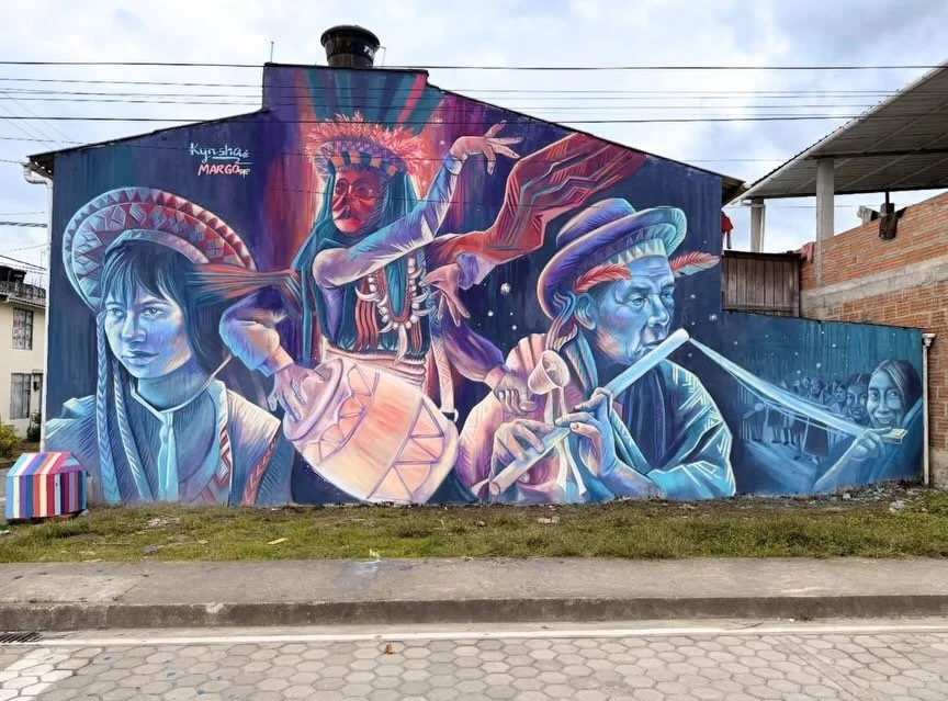 Mural by @margoac.art &amp; @kynsha.arte

&laquo;&nbsp;In Sibundoy, an ancestral energy dwells, encompassing everything. Words and music have the power to connect the Kamentsa people with their ancestors.

This mural pays tribute to those encounters 