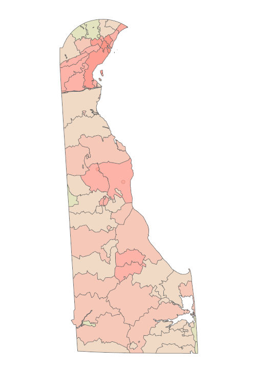 Red indicates a lower Trump score, green indicates a higher score.