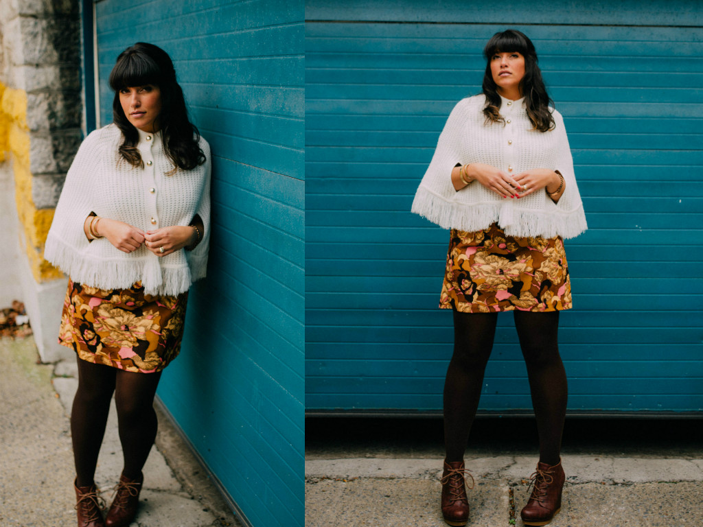 shop this look: cutest white poncho , mod shift abstract dress