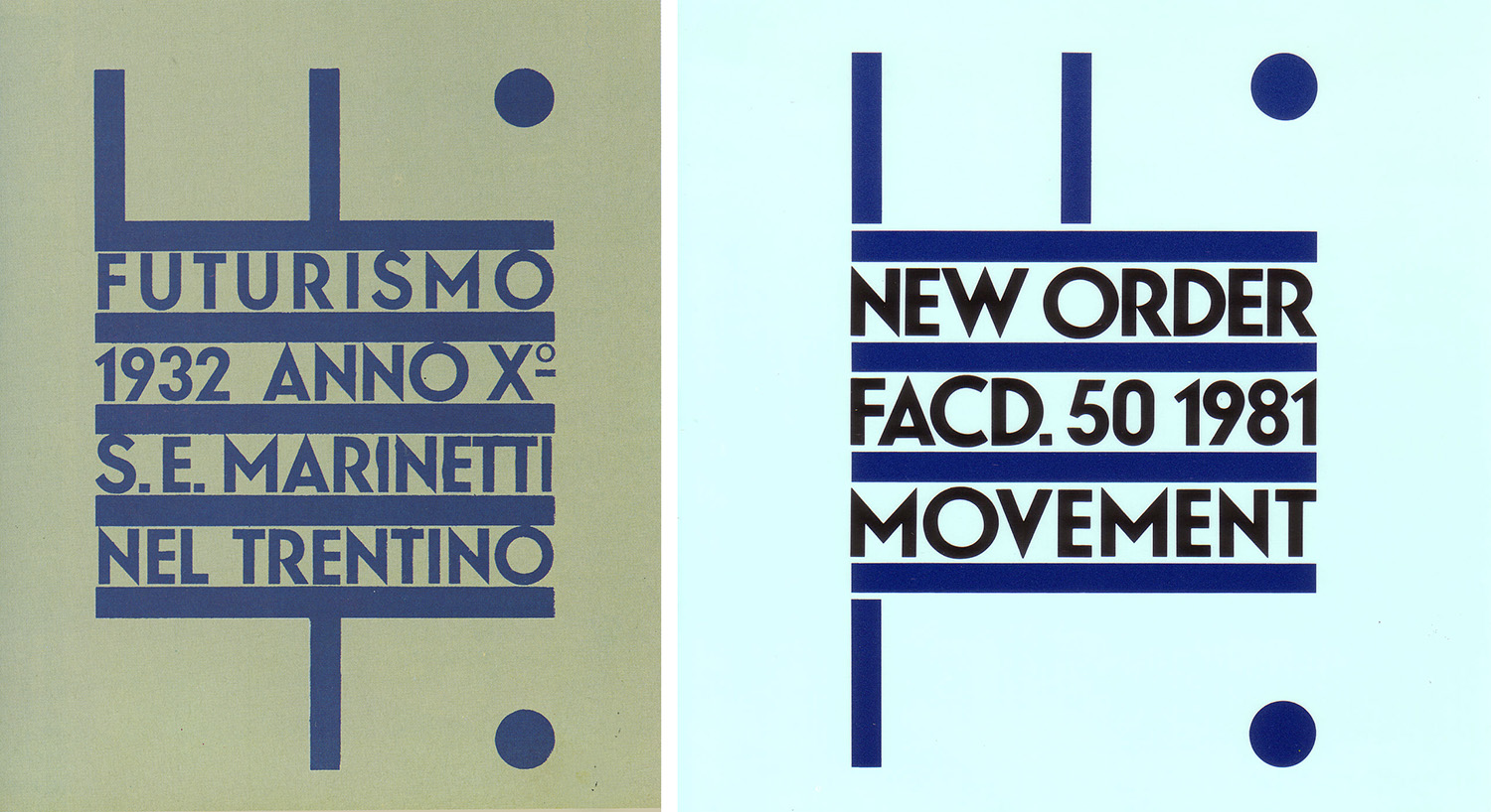 Peter Saville's cover for New Order's Movement LP, 1981, after Fortunato Depero's Futurismo, 1932
