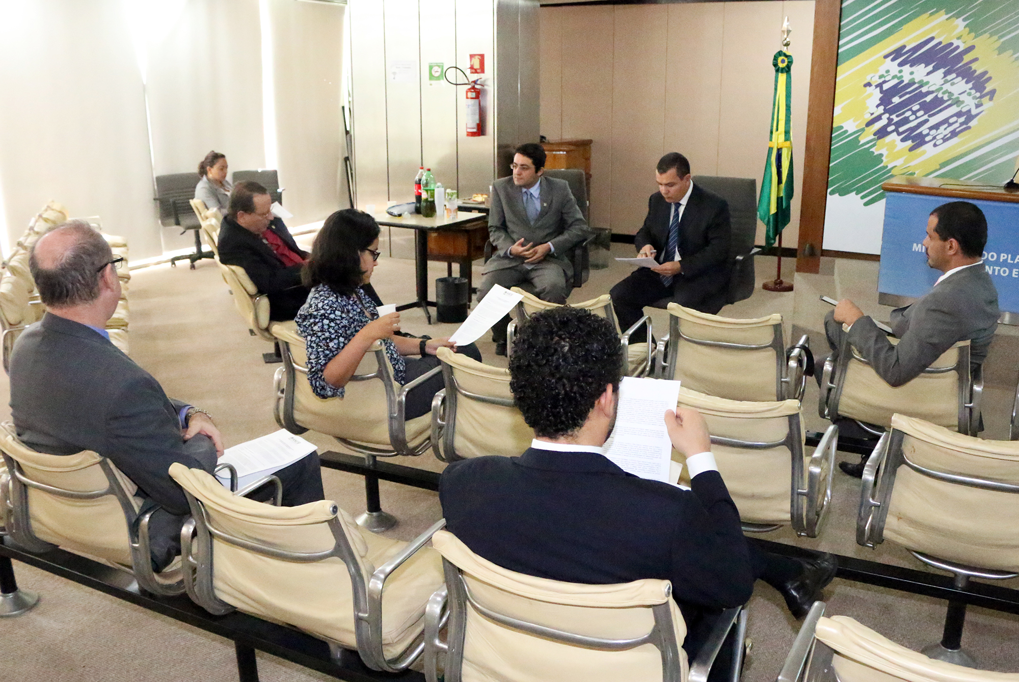 O Presidente João Aurélio, ladeado pelos Diretores Alex Canuto e Andrei Soares. Foto: Filipe Calmon / ANESP