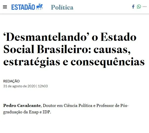 Artigo discute ‘desmantelamento’ do Estado Social Brasileiro
