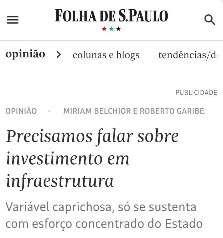 Investimento em infraestrutura é debatido em artigo na Folha