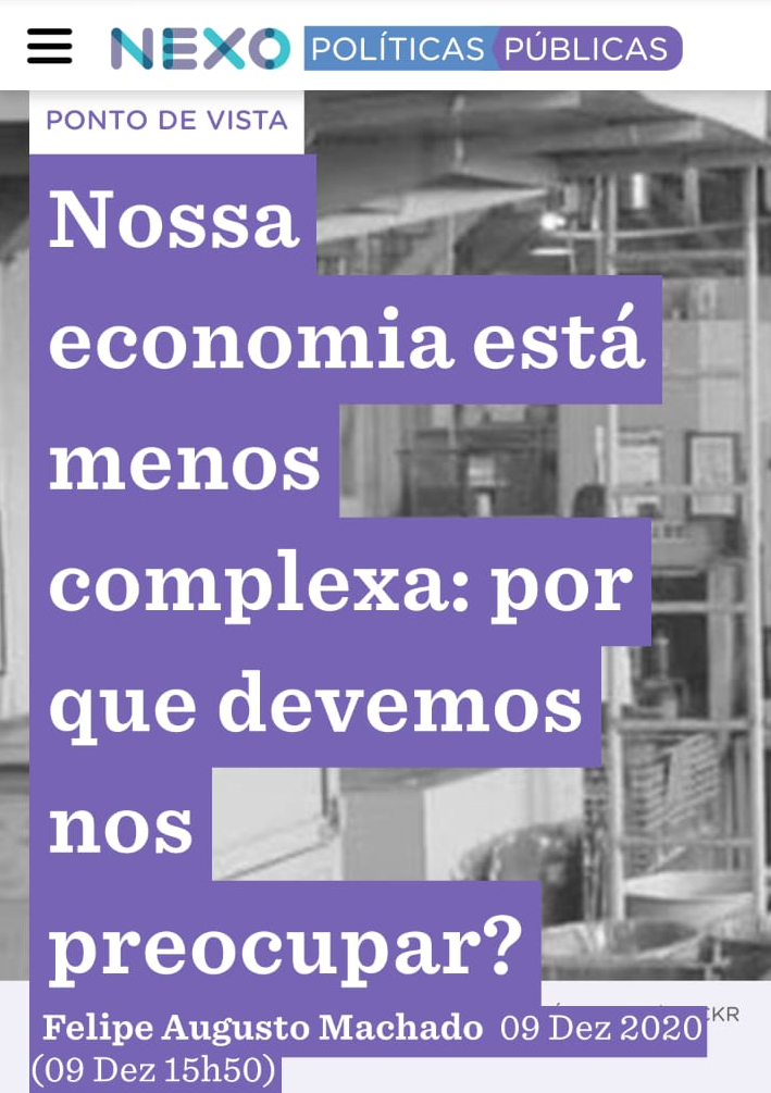 Artigo publicado no Nexo alerta para índice de complexidade e seu reflexo na economia brasileira 