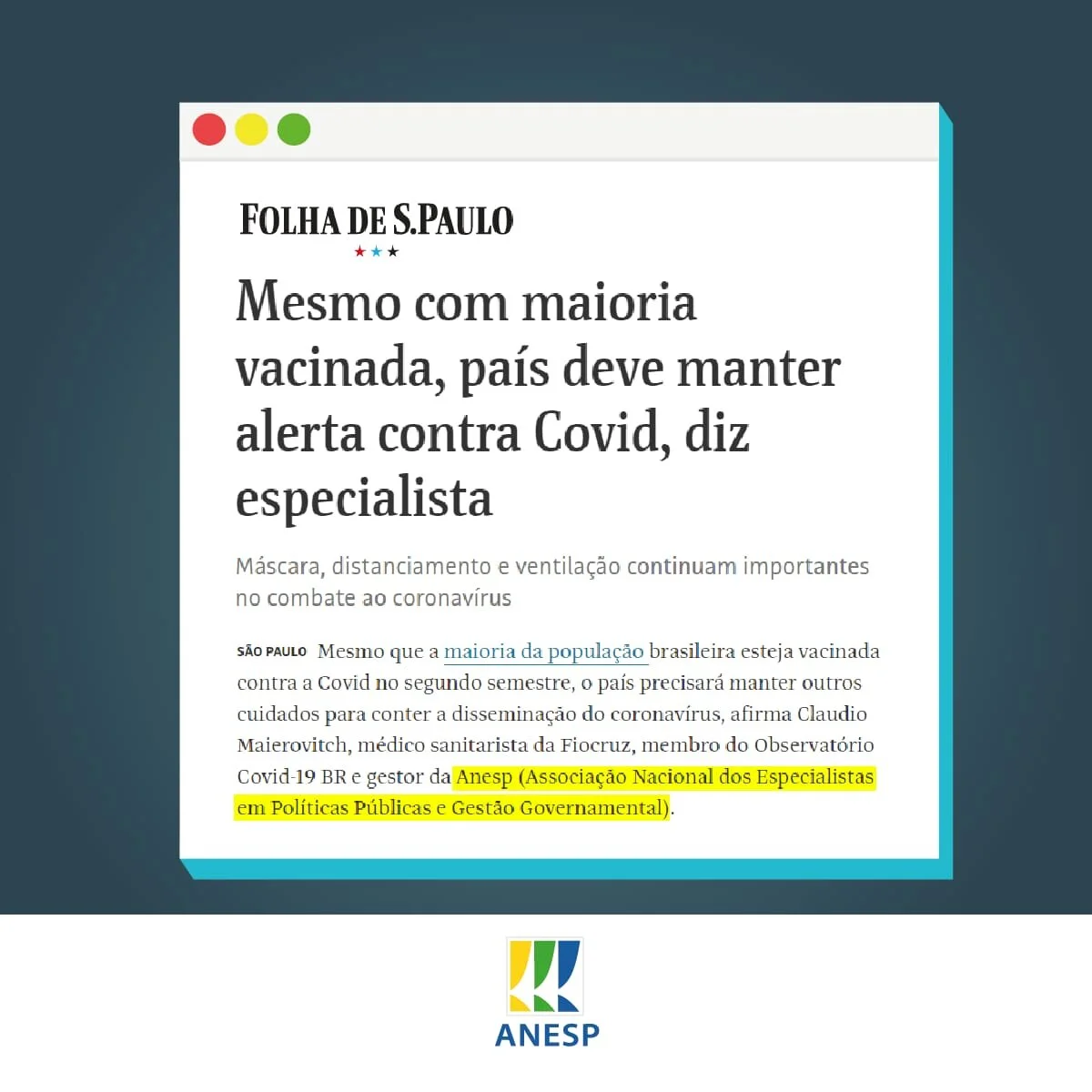 EPPGG Maierovitch fala à Folha sobre cuidados de prevenção após vacinação