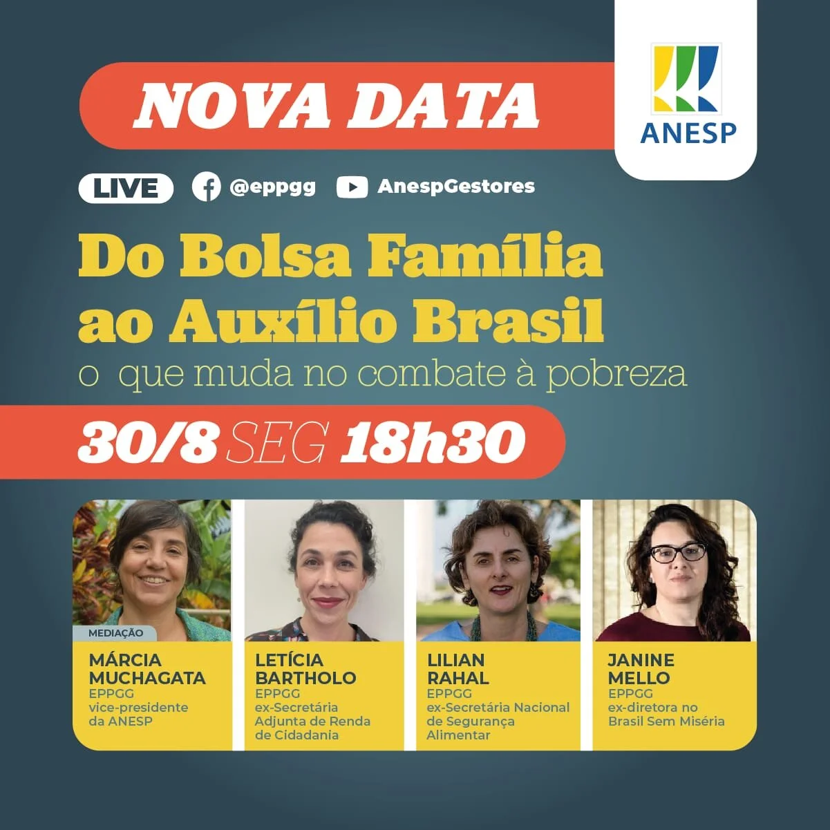 ANESP realiza live com EPPGGs sobre Auxílio Brasil e as mudanças no combate à pobreza 