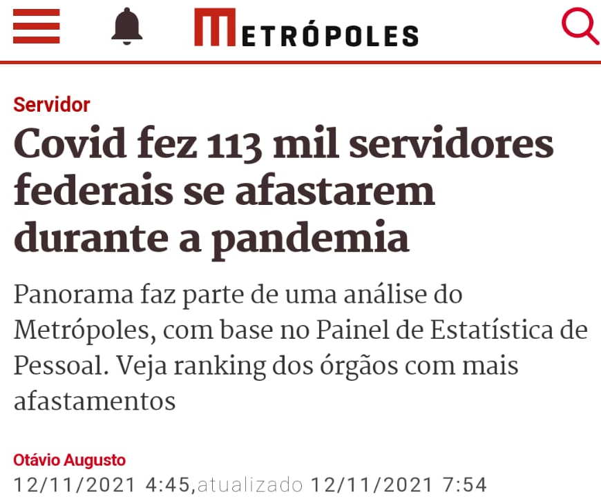 Levantamento indica que 113 mil servidores se afastaram por covid-19