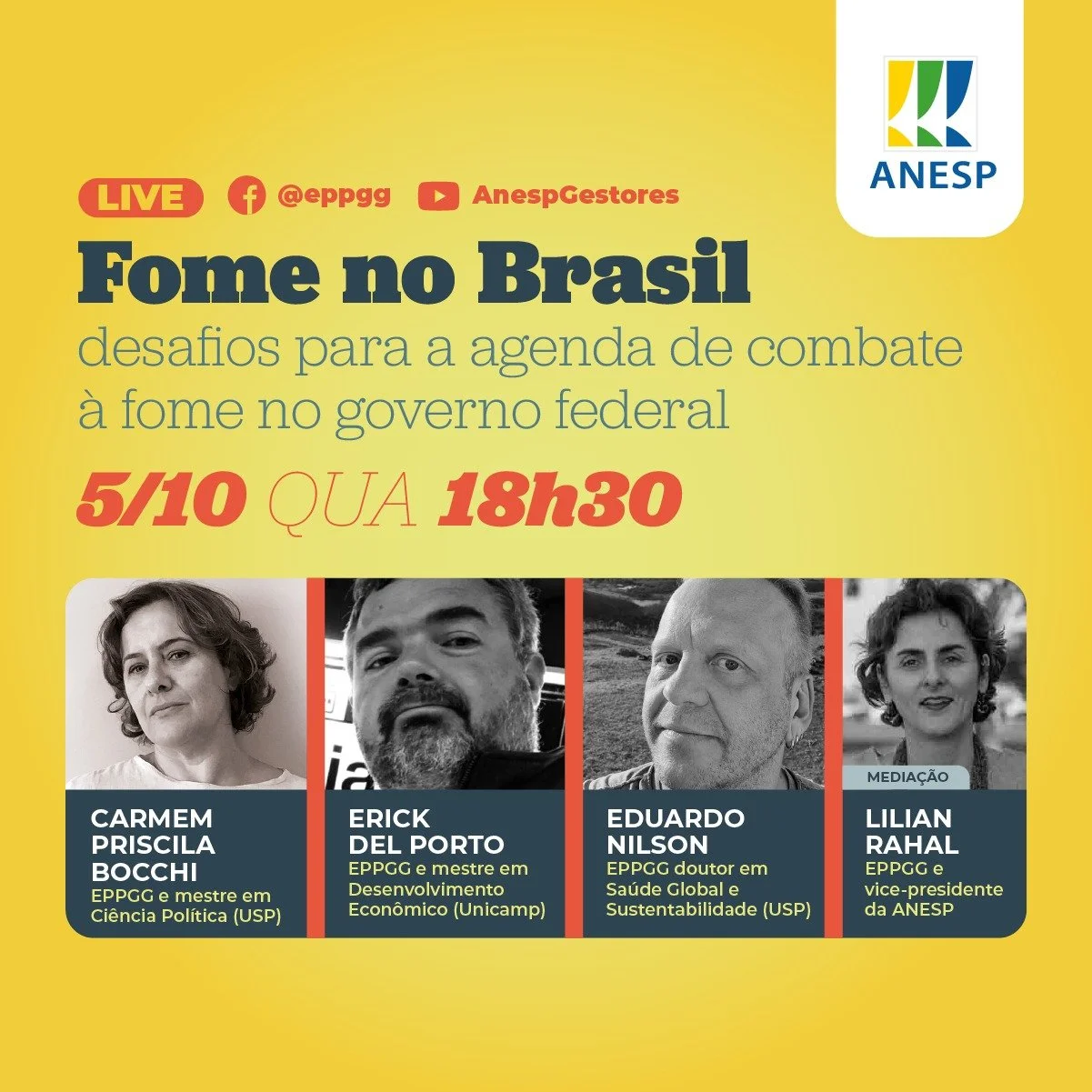 ANESP debate em live no dia 5 os desafios da agenda de combate à fome
