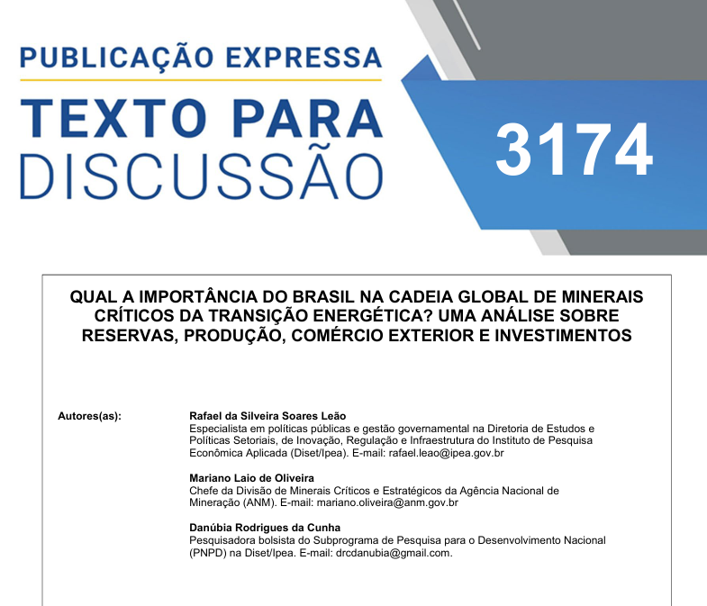 EPPGG é coautor de estudo do Ipea sobre reservas de minerais estratégicos no Brasil