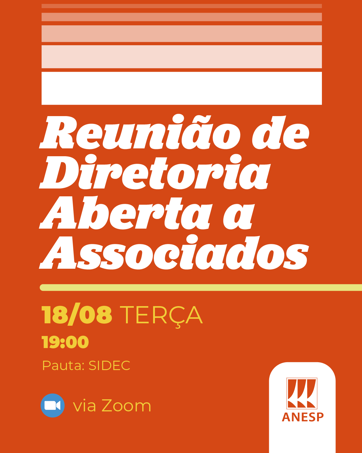 Convite: Reunião de Diretoria aberta a associados debate SIDEC na terça (18)