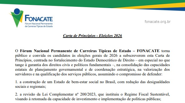 ANESP subscreve Carta de Princípios do Fonacate para as Eleições 2026