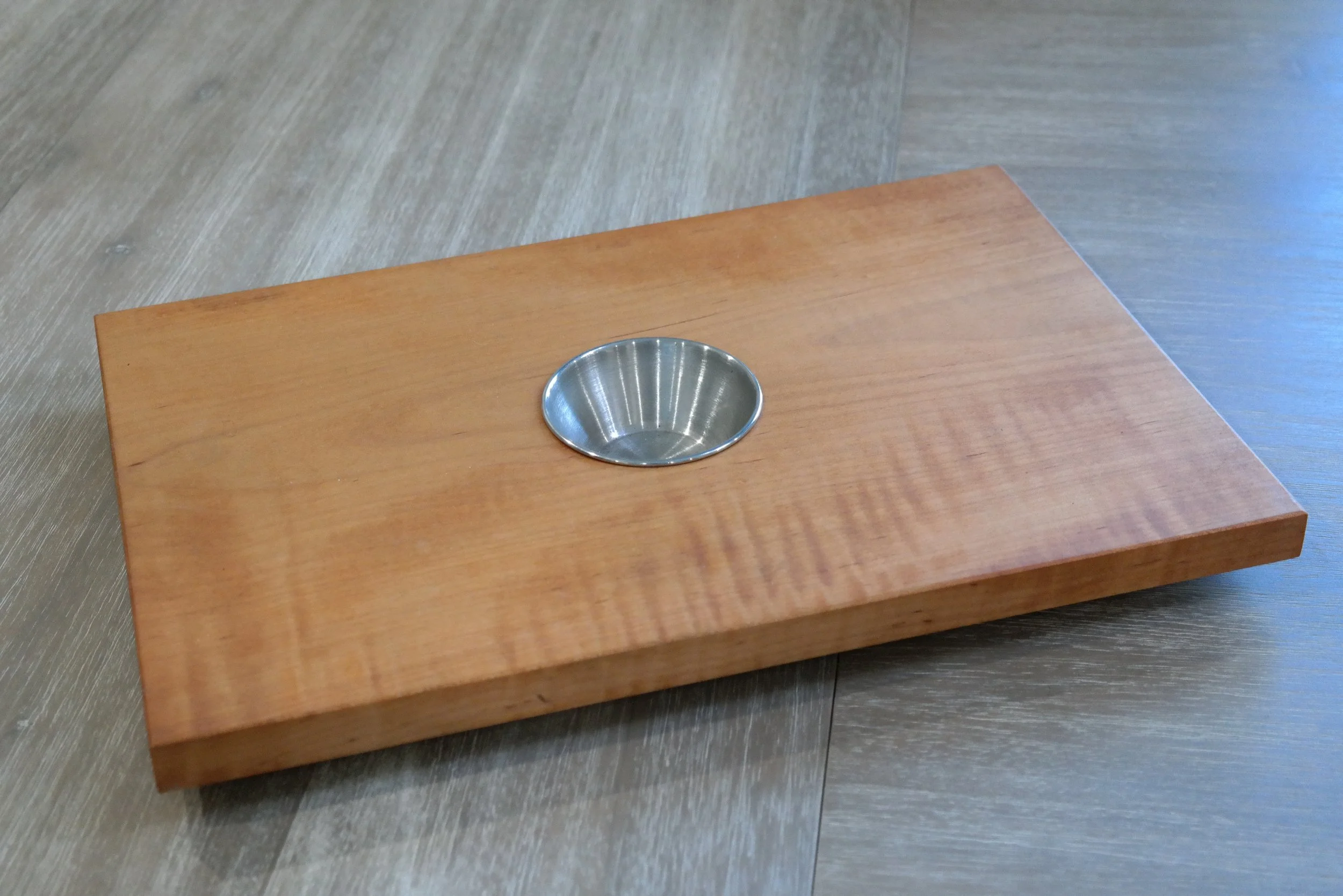 Solid Maple Serving Platter with Removable Stainless Sauce Cup - Challenge Coin Displays