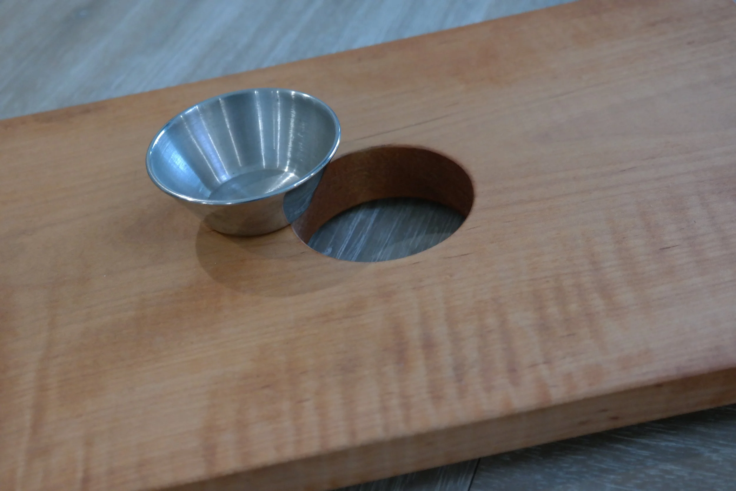 Solid Maple Serving Platter with Removable Stainless Sauce Cup - Challenge Coin Displays