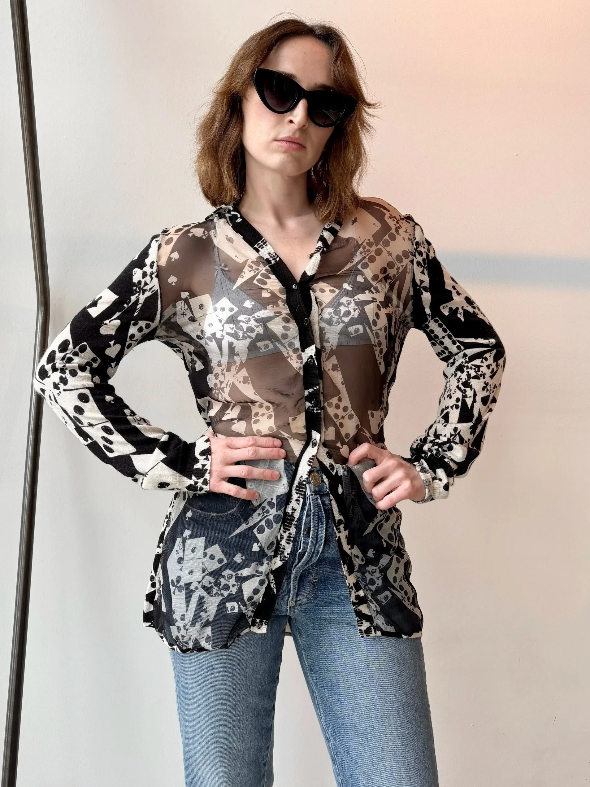 CHRISTIAN DIOR F/W 2001 Silk + Cashmere Playing Card/Domino Cardigan